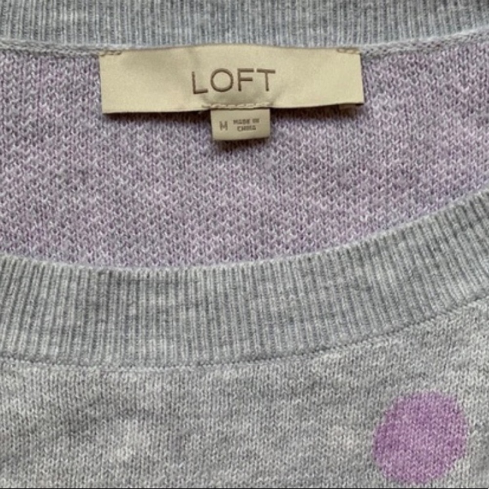 Loft Soft Gray and Magenta Polka Dot Sweater - Picture 4 of 5